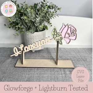 I Love You Wood Rose + Suportes (opção 1/8" ou 1/4") / Arquivo de corte digital SVG | Glowforge e Lightburn testados