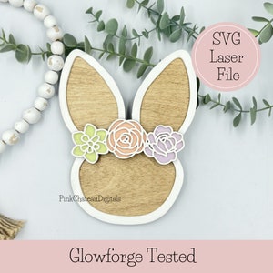 Forme de tête de lapin + bandeau floral SVG Laser Cut File | Glowforge prêt et testé | Thème de Pâques | Redimensionnable