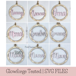 Mamá abuela paquete ornamento SVG archivos de corte grabados con láser / palabras descriptivas inspiradoras / Glowforge listo y probado