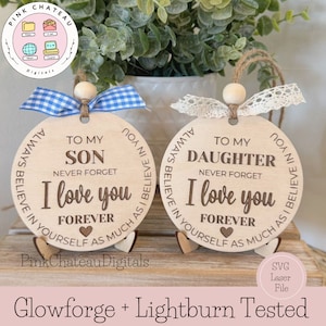 Adorno de hijo e hija, archivo cortado con láser SVG / Capa única / Probado con Glowforge + Lightburn / Plantilla digital / Caballete no incluido.