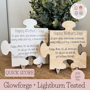Muttertag Puzzleteil Gedicht QUICK SCORE SVG Laser Gravur Schnittdatei|Inspirierende Worte | Glowforge & Lightburn Tested |Staffelei Nicht enthalten