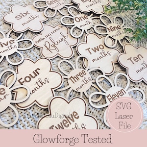SVG lasergegraveerd digitaal cut-bestand | BABY MILESTONE foto rekwisieten | Daisy Flower schetst Glowforge getest | Op maat gesneden houtbestand