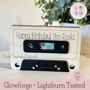 Retro cassettebandje cadeaukaarthouder SVG lasergegraveerd gesneden bestand | Personaliseerbaar | Glowforge en Lightburn lasergetest