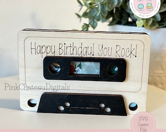Retro Cassette Tape Gift Card Holder SVG Laser Engraved Cut File | Personalizable | Glowforge & Lightburn Laser Tested