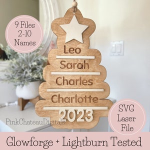 Nome Ornamento Albero Forma SVG File Inciso Laser Tagliato / File di Legno / Testato Glowforge e Lightburn