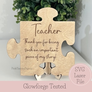 Teacher Puzzle Sign + Easel SVG Digital Laser Engraved Cut File | Glowforge CNC & Lightburn Tested | VCarve Pro Custom Cut