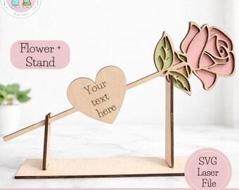 Stelo personalizzabile in legno di rosa a doppio strato + supporto / File di taglio digitale SVG / Testato Glowforge e Lightburn