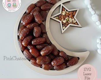 Crescent Moon and Star Food Sweet Tray / Islamic Gift for Ramadan or Eid / Laser Cut SVG Digital File | Glowforge & Lightburn Tested