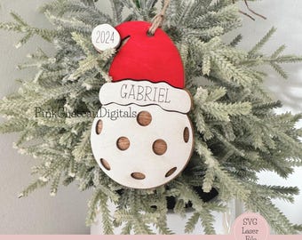 Pickleball Sports Theme Ornament | SVG Laser Cut File | Glowforge Lightburn Xtool Tested | with Holiday Hat