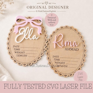 Bundle Baby Birth Announcement Plaques Signs Minimalist Theme Laser Cut SVG File | Glowforge & Lightburn Tested | Resizeable