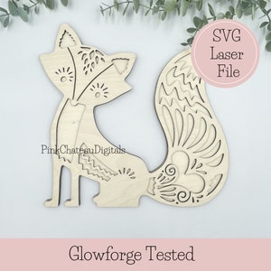 Fichier de coupe numérique SVG | Animaux abstraits de renard des bois | Signe de chambre de bébé de pépinière | Glowforge prêt et testé | Gravé et découpé au laser