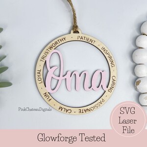 Arquivo de corte gravado a laser SVG de ornamento OMA | Palavras descritivas inspiradoras | Glowforge pronto e testado | Arquivo de madeira cortado personalizado