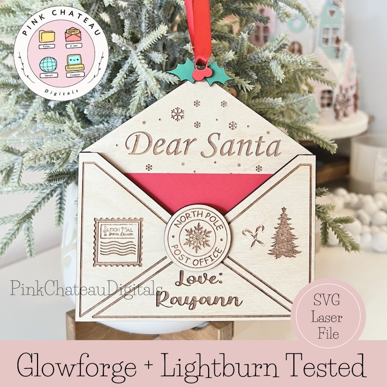 Dear Santa Letter Holder Ornament SVG Laser Engraved Cut File ...