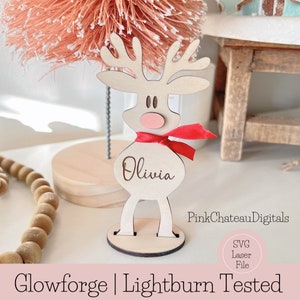Vrijstaand rendier | Familienamen SVG lasergegraveerd gesneden bestand Glowforge & Lightburn getest | Acrylhout | Kerstmis