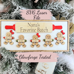 Lebkuchen Familie Holzschild SVG-Datei | Lebkuchen Oma Nana Grammy | Gravierte Schnitt | Glowforge Bereit & Getestet | Custom Cut Holzdatei