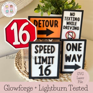 16. Geburtstag Sweet 16 Dekor Set + Cake Topper | Neuer Fahrer SVG digitale Laser gravierte Schnittdatei | Glowforge & Lightburn getestet