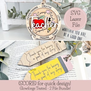 Best Seller Pacote de lápis para professor + ornamento Pontuação de corte rápido | Arquivo laser digital SVG | Glowforge pronto e testado | Presente de fim de ano