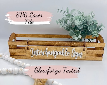 Interchangeable Crate / Basket SVG Digital Cut File | 1/8&quot; (.125&quot;) 3mm | Glowforge Ready and Tested | Mini Sign Display Holder