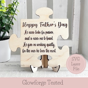 Fathers Day Puzzle Piece Poem SVG Laser Engraved Cut File | Inspirational Words | Glowforge Ready & Tested | Easel Not included.