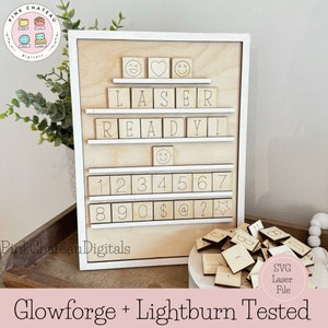 Tablero de mensajes con letras de puntuación rápida, alfabeto completo + puntuación y símbolos, archivo de corte láser digital SVG / Probado por Glowforge Lightburn.
