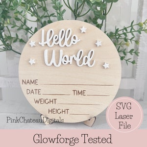 Annuncio del bambino Baby File SVG tagliato al laser / Glowforge e Lightroom testato / File di legno / Ridimensionabile / Benvenuto nel mondo inciso