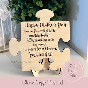 Muttertag Puzzleteil Gedicht SVG Laser gravierte Schnittdatei | Inspirierende Wörter | Glowforge Bereit & Getestet | Staffelei nicht enthalten