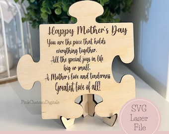 Mothers Day Puzzle Piece Poem SVG Laser Engraved Cut File | + Easel | Inspirational Words | Glowforge Ready & Tested