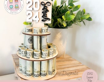 2026 updated Faux Cake Free Standing Money Holder | Graduation 1/8” (.125) SVG Laser File | Engraved Cut File | Glowforge & Lightburn Tested
