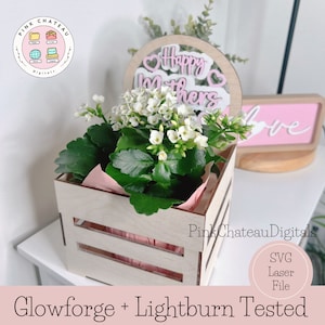 Muttertag Holzkiste Geschenkbox oder Pflanzenhalter | SVG Laser geschnitten Datei | Glowforge bereit & getestet