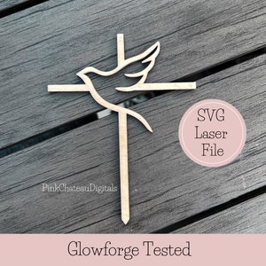 Dove Bird Cross Cake Topper SVG Fichier de coupe numérique | Décorations de baptême | Glowforge prêt et testé | Décor de table à desserts