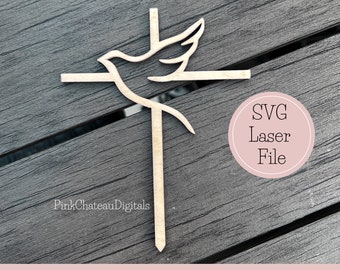Dove Bird Cross Cake Topper SVG Digital Cut File | Baptism Decorations | Glowforge and Lightburn Tested | Dessert Table Decor