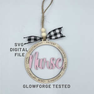 ENFERMEIRA Ornamento SVG Arquivo de corte gravado a laser | Glowforge pronto e testado | Arquivo de madeira cortado personalizado