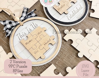 ¡Paquete de adornos de 2 versiones con rompecabezas de hasta 9 piezas / PUNTUACIÓN rápida! / Archivo de corte grabado con láser SVG / Archivo de madera / Glowforge y Lightburn probados