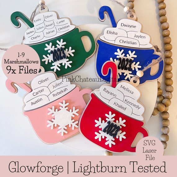 Hot Chocolate Mug Holiday Ornament SVG Laser Engraved Cut File Glowforge & Lightburn Tested | Acrylic or Wood Custom | Christmas Ornamen