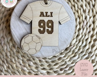 Adorno de camiseta deportiva de fútbol / Archivo de corte grabado con láser SVG Glowforge & Lightburn probado / Madera acrílica