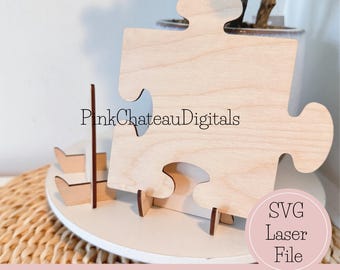 Blank Puzzle + Easel Stand Sign | SVG Digital Laser Engraved Cut File | Glowforge Lightburn Silhouette Tested