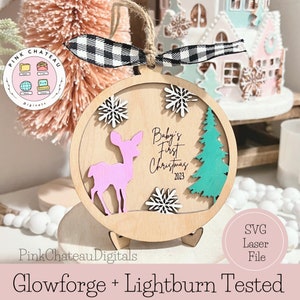 Baby's eerste kerst Fawn herten ornament SVG laser gegraveerd gesneden bestand | Glowforge & Lightburn-getest | Acryl of hout | Vakantie thema