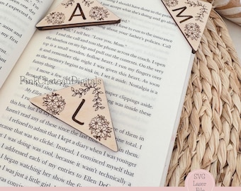 Marcador de páginas de libros de madera con esquinas protectoras / Archivo de corte grabado con láser SVG Probado con Glowforge y Lightburn / Madera acrílica