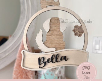 Adorno de mascota para perros cachorros / Archivo de corte grabado con láser SVG / Archivo de madera / Glowforge y Lightburn probado / Decoración de árboles navideños