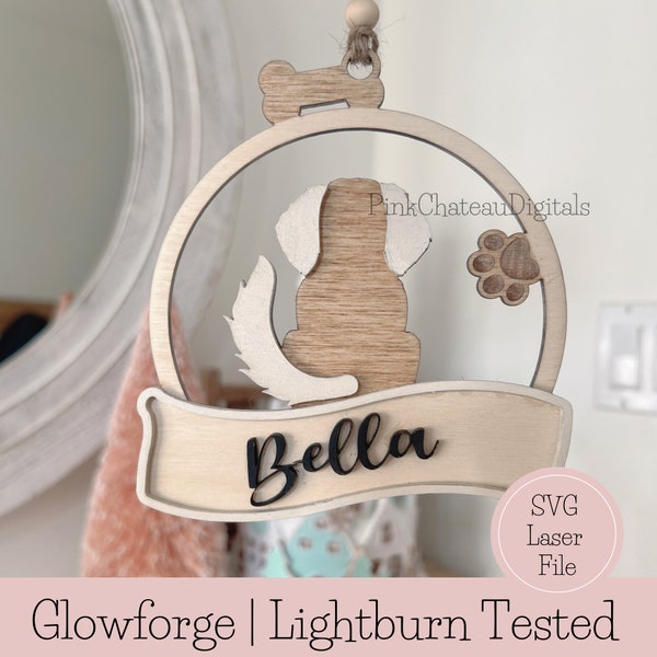 Puppy Dog Pet Ornament | SVG Laser Engraved Cut File | Wood File | Glowforge and Lightburn Tested | Holiday Tree Decor