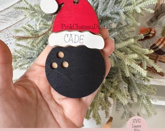 Sports Theme Ornament | SVG Laser Cut File | Glowforge Lightburn Xtool Tested | Bowling with Holiday Hat