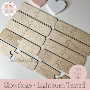 Montessori inspirierte Puzzleteile | Lernzahlen SVG Digital Lasergravur Schnittdatei | Glowforge bereit und getestet