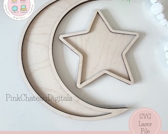 2pc Crescent Moon and Star Food Sweet Tray / Islamic Gift for Ramadan or Eid / Laser Cut SVG Digital File | Glowforge & Lightburn Tested