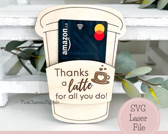 Gift Card Holder SVG Laser Engraved Cut File | Coffee Cup Cut Score Engrave File | Glowforge Omtech and Lightburn Laser Tested!