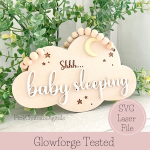 Baby schlafen Zeichen Laser geschnitten SVG-Datei | Glowforge & Lightroom Getestet | Holzdatei | Größenverstellbar | Shh Babypartygeschenk graviert