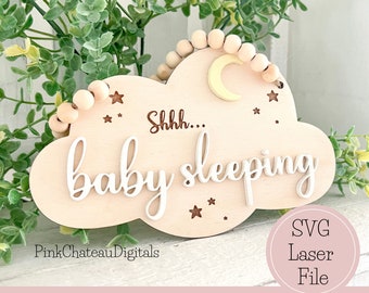 Baby Sleeping Sign Laser Cut SVG File | Glowforge & Lightroom Tested | Wood File | Resizeable | Shh Baby Shower Gift Engraved