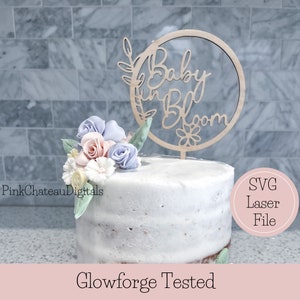 Bébé en fleurs pour gâteau fichier de coupe numérique SVG | Décorations pour baby shower | Prêt et testé pour Glowforge | Décoration de table à desserts