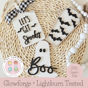 Spooky Season Halloween Tray Set | Small Signs Silhoutte Laser Cut SVG Files | Glowforge + Lightroom Tested | Wood File | Resizeable