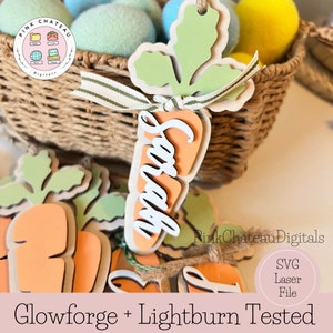 Etiqueta de nome de cesta de Páscoa SVG | Corte rápido | Arquivo digital personalizável | Tema de Páscoa de 1/8" | Testado por Glowforge e Lightburn