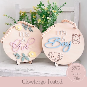 Es un paquete de niño / niña bebé ducha signo corte láser archivo SVG / Glowforge listo y probado / archivo de madera / redimensionable